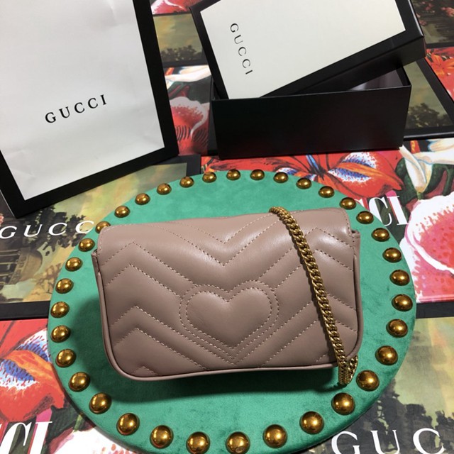 Gucci經典款女包 476433 Gucci GG Marmont絎縫真皮超迷你手袋鏈條包 古馳奶茶色斜挎女包  gqy1924